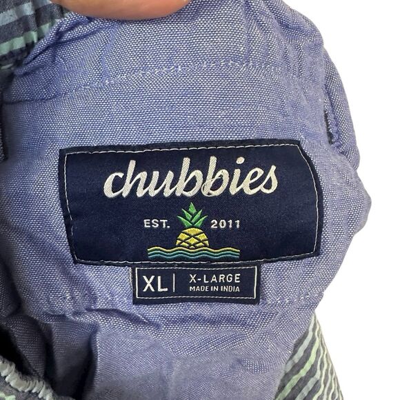 Chubbies Mens 5.5” Inseam Originals Sz XL Blue Green Striped Seersucker Shorts - Picture 7 of 9